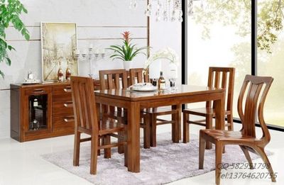 上海柚木家具工厂定制 现代中式客厅全实木柚木餐桌椅酒柜组合纯实木餐边柜